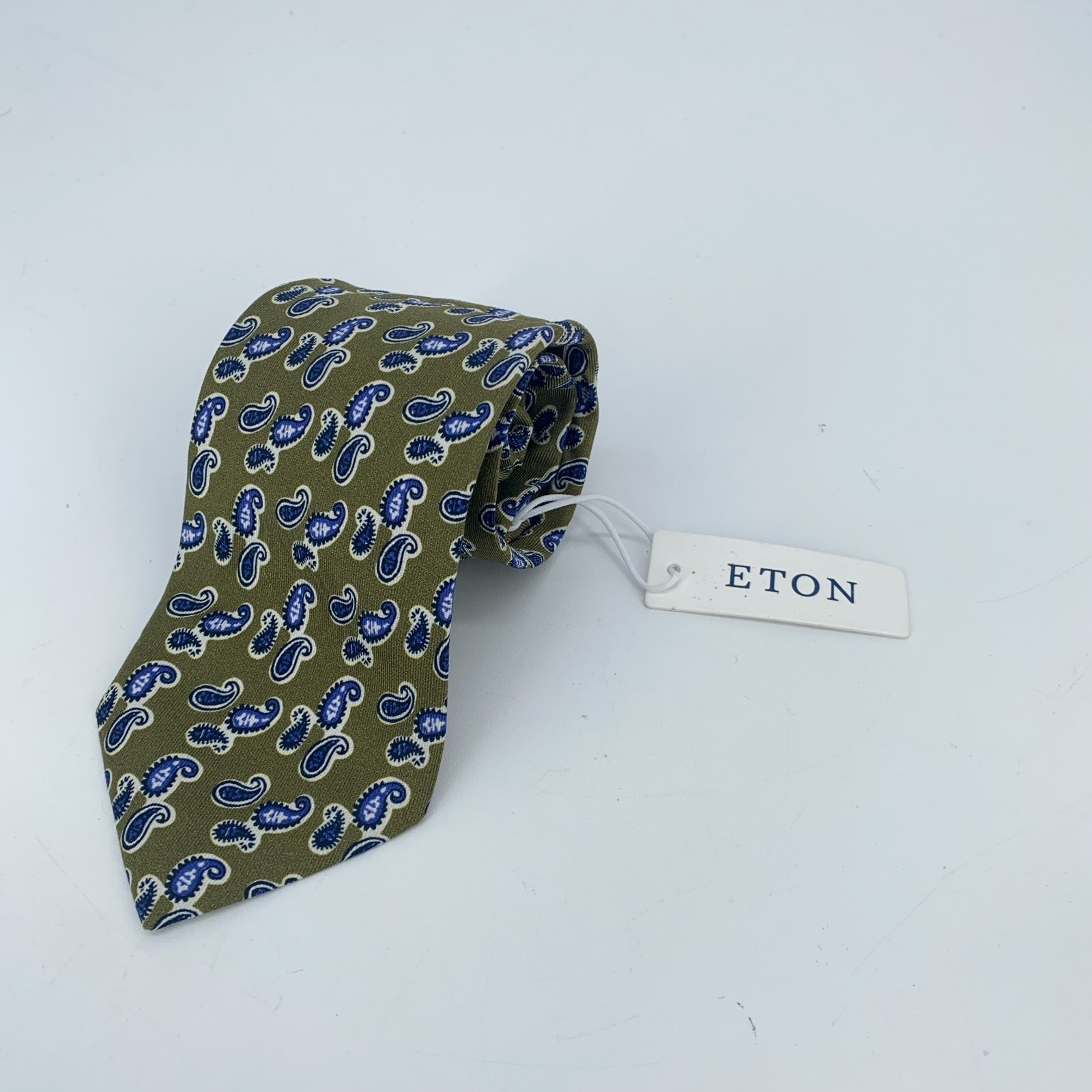 Eton Tie Mens One Size Green Blue Paisley Silk Classic Necktie Italy Made Nwt